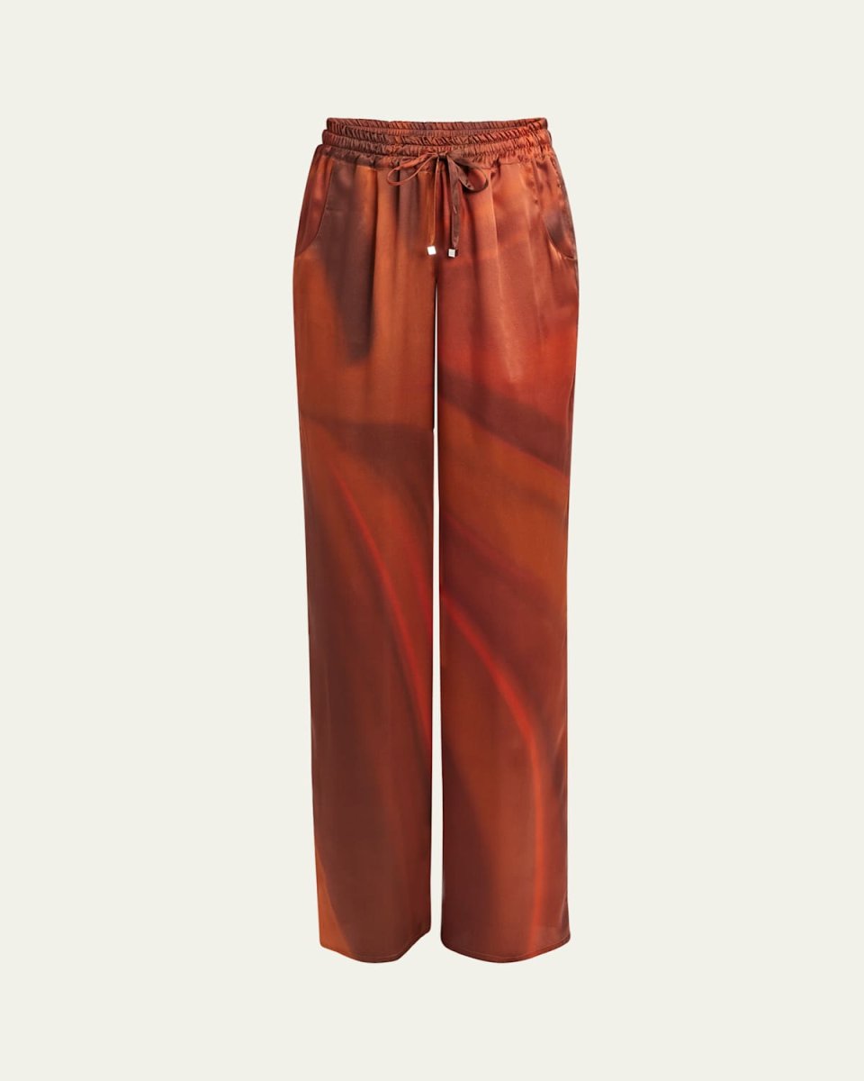 Abstract Drawstring Silk Pants